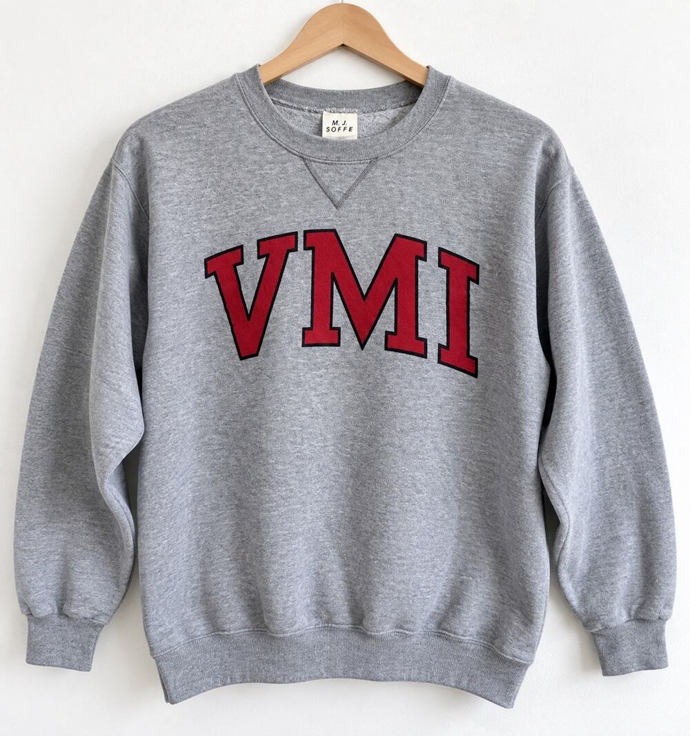 VMI Virginia Military Institute Gray Crewneck Sweatshirt Large Logo Y2K